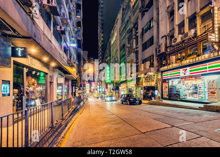 Hongkong - Dezember 14, 2016: Nacht street view im zentralen Stadtteil. Stockfoto