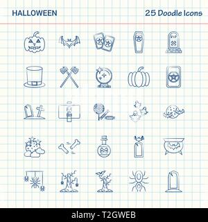 Halloween 25 Doodle Symbole. Hand gezeichnet Business Icon Set Stock Vektor