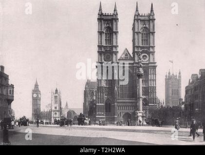 Westminster Abbey - die West Front, mit St. Margaret's "Kirche und dem Victoria Tower Stockfoto