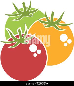 Drei rote, gelbe und grüne Tomaten Stock Vektor