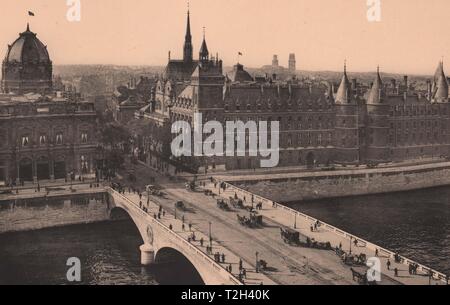 Le Pont Saint-Michel et la Conciergerie; Le Pont au Change et le Palais de Justice Stockfoto