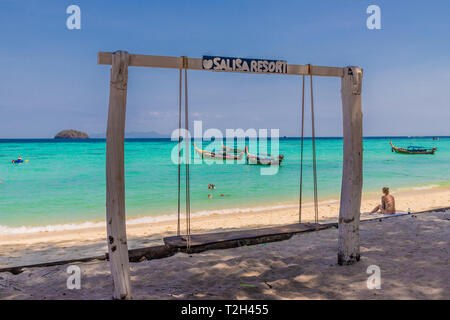 Februar 2019. Ko Lipe Ko Lipe Tarutao National Marine Park Thailand. Ein Blick auf den Strand auf Ko Lipe in Thailand. Stockfoto