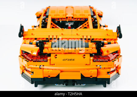 Bukarest, Rumänien - 02 April, 2019: Porsche 911 GT3 RS LEGO Modell Stockfoto