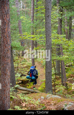 Wanderer auf La Cloche Silhouette Trail im Killarney Provincial Park, Ontario, Kanada, Nordamerika Stockfoto