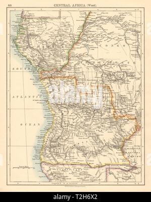 COLONIAL ZENTRALAFRIKA französische Freistaat Kongo Angola JOHNSTON 1892 alte Karte Stockfoto