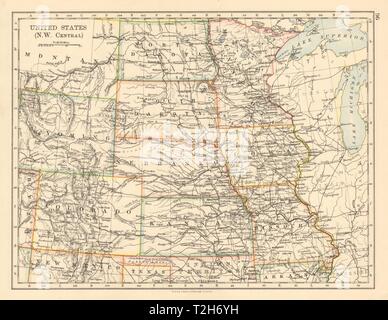 USA PLAINS STAATEN Iowa Kansas Minnesota NE ND SD Colorado JOHNSTON 1892 Karte Stockfoto