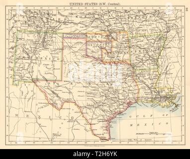 USA SOUTH CENTRAL Texas Oklahoma und indische Hoheitsgebiet & öffentliche Grundstücke 1892 Karte Stockfoto