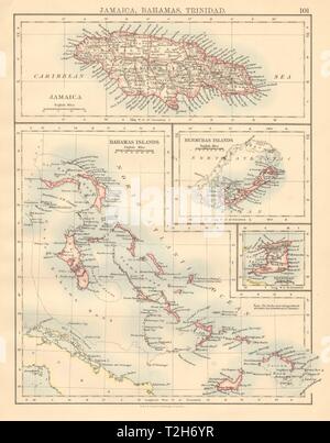 Karibik/atlantischen Inseln Jamaika Bermuda Bahamas Trinidad JOHNSTON 1892 Karte Stockfoto