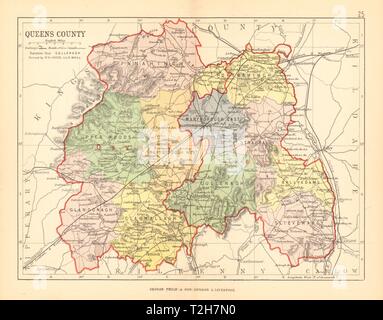 QUEENS COUNTY (LAOIS). Antike Grafschaft Karte. Leinster. Irland. Bartholomäus 1886 Stockfoto