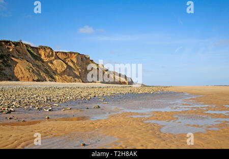 Ein Blick auf die Küsten mit Klippen von glazialen Sanden auf dem North Norfolk Coast im Osten Runton, Norfolk, England, Vereinigtes Königreich, Europa. Stockfoto