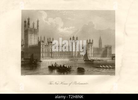 Häuser des Parlaments w/o Big Ben Clock Tower (1859), Westminster, London c 1855 Stockfoto