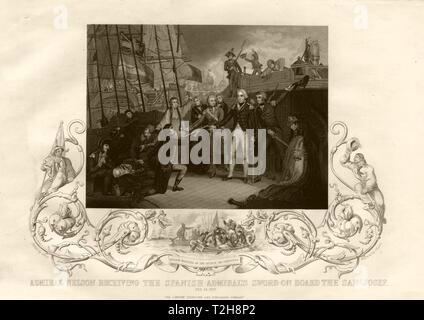 Admiral Nelson an Bord San Josef. Schlacht von Kap St. Vincent 1797. TALLIS c 1855 Stockfoto