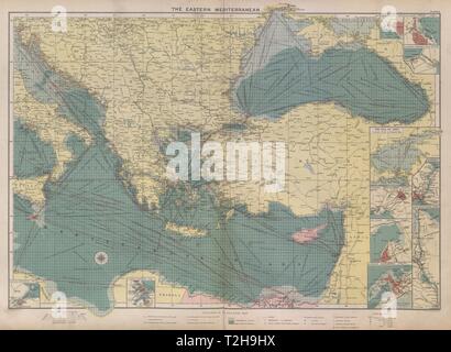 Östlichen Mittelmeer und Schwarzem Meer. Ports Leuchttürme mail. Große Karte 1916 Stockfoto