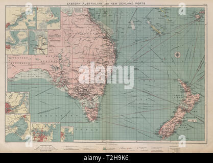 Östlichen Australien/Neuseeland ports chart Leuchttürme mail Anfahrt Größere Kartenansicht 1916 Stockfoto