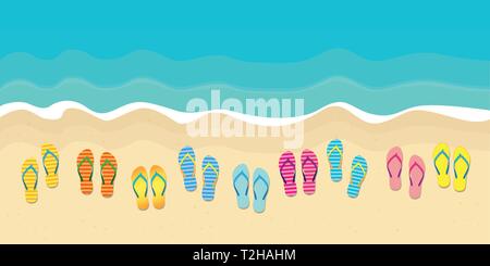 Viele bunte Flip-Flops am Strand Sommerurlaub design Vector Illustration EPS 10. Stock Vektor