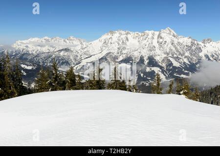 Loferer und Leoganger Steinberge im Winter, Leogang, Salzburger Land, Tirol, Österreich Stockfoto