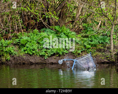 Verchromte Wagen an der Bank der Teich in das Wasser geworfen. Stockfoto