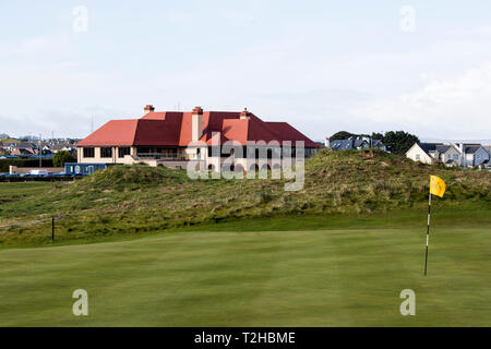 Eine allgemeine Ansicht der Aussicht auf Loch 18 im Royal Portrush Golf Club, Nordirland. Stockfoto