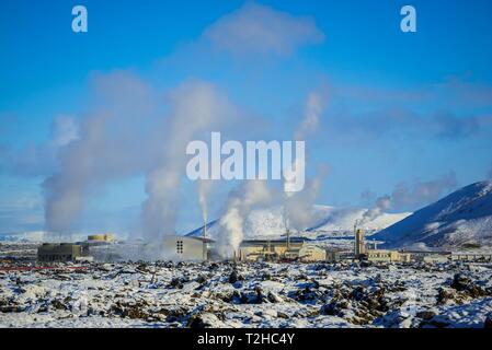 Geothermiekraftwerk Svartsengi, Reykjanes Halbinsel, Sudurnes, Island Stockfoto