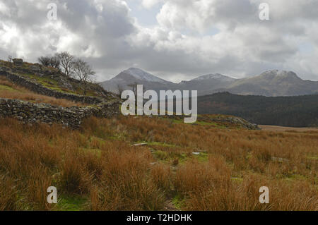 Moel Hebog gesehen von Trail Off wich die Rhyd Ddu Pfad, Snowdonia Stockfoto