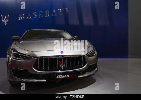 Bangkok, Thailand - 31. März 2019: Luxus Executive auto Maserati Ghiblion im Bangkok International Motor Show 2019 in der Impact Arena, Ma zur Schau gestellt Stockfoto