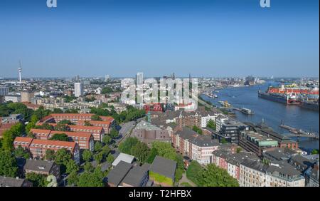 Blick über Altona, St. Pauli Landungsbrücken, Hafen, Hamburg, Deutschland Stockfoto