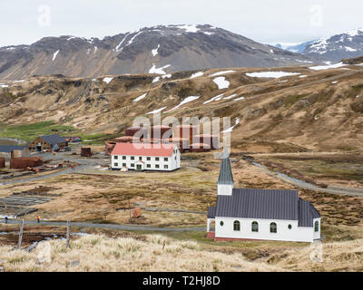 Der whaler Lutherischen Kirche am alten norwegischen Walfangstation Grytviken auf Südgeorgien, Insel, Atlantik Stockfoto