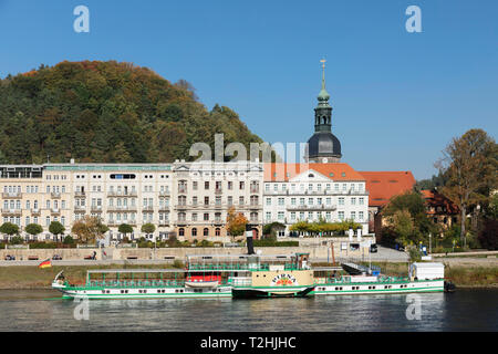 Historische Paddlestreamer auf Elbe, Bad Schandau, Elbsandsteingebirge, Sächsische Schweiz, Sachsen, Deutschland, Europa Stockfoto