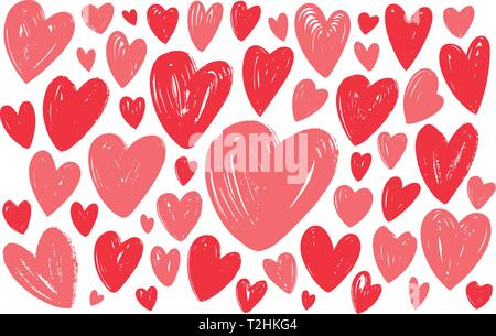 Hand gezeichnet rotes Herz, der Elemente gesetzt. Skizze Vector Illustration Stock Vektor