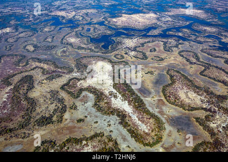 Luftaufnahme des Okavango Delta, UNESCO-Weltkulturerbe, Botswana, Südafrika, Stockfoto