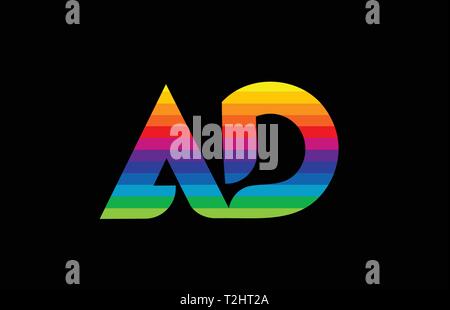 Regenbogen Farbe farbig bunt Buchstaben ad a d logo Kombination design geeignet für ein Unternehmen oder ein Geschäft Stock Vektor