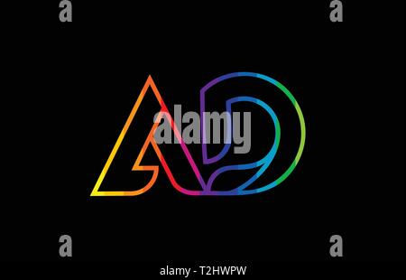 Regenbogen Farbe farbig bunt Buchstaben ad a d logo Kombination design geeignet für ein Unternehmen oder ein Geschäft Stock Vektor