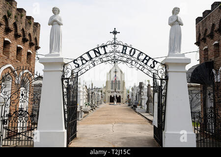 Der Eingang zur St. Rochus Friedhof, New Orleans, Louisiana. Stockfoto