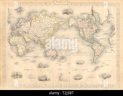 BRITISH EMPIRE. Zeigt Dampf Routen zu den Kolonien. Welt. RAPKIN/TALLIS 1851 Karte Stockfoto
