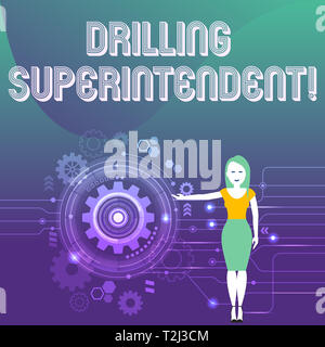 Wort schreiben Text Bohren Betriebsleiter. Business foto Präsentation Verantwortlichkeiten des Bohrprogramms öl gut stehende Frau und Präsentieren der S Stockfoto