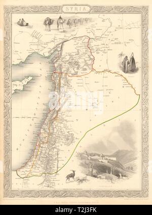 Syrien. Levant Palästina Jordanien Libanon Israel Zypern. TALLIS & RAPKIN 1851 Karte Stockfoto