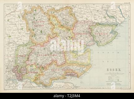 ESSEX. Übersicht parlamentarische Divisionen, Bezirken und Parks. Speck 1934 alte Karte Stockfoto