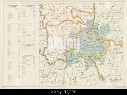 GREATER LONDON PARLAMENTARISCHE. Wahlkreise Gemeinden # Kurfürsten. Speck 1934 Karte Stockfoto