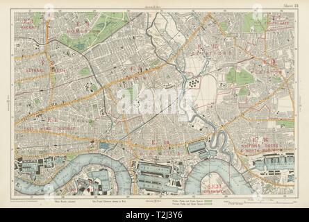 LONDON EAST END Bethnal Grn Bug Stepney West Ham Pappel Stratford. Speck 1934 Karte Stockfoto