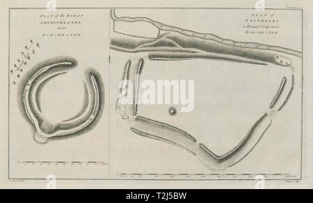 Dorchester. Maumbury Rings. Poundbury Roman Camp Hill fort. Grundriss 1789 Karte Stockfoto