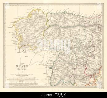 Spanien NW. Galicien Asturien Leon Palencia Toro Zamora Salamanca. SDUK 1845 Karte Stockfoto