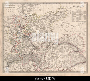 Deutschland Allgemeine Karte. Österreich-ungarn und der Schweiz. Bevölkerung Tabelle. SDUK 1845 Stockfoto