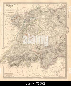 S Deutschland Schweiz Österreich. Baden Württemberg Bayern Tirol. SDUK 1845 Karte Stockfoto