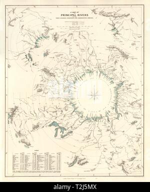 Vergleichende Längen der wichtigsten Flüsse der Welt. Ländern. SDUK 1845 Karte Stockfoto