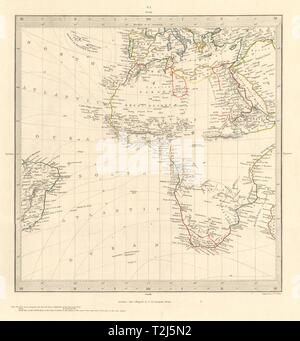 Afrika südlich Europa Brasilien Gnomonic Projektion. Berge von Kong. SDUK 1846 Karte Stockfoto