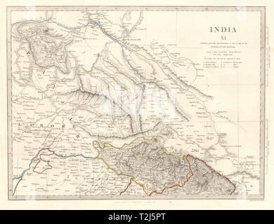 Indien XI. PAKISTAN. Punjab Garhwal Lahore Sirhind Kaschmir China. SDUK 1846 Karte Stockfoto