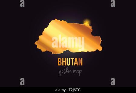 Bhutan Land grenze Karte in Gold Metall Farbe Design Geeignet für ein Logo Icon Design Stock Vektor