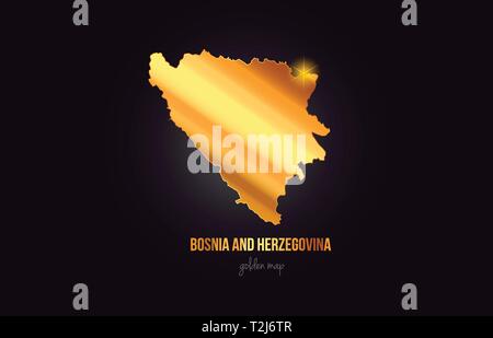 Bosnien und Herzegowina Land grenze Karte in Gold Metall Farbe Design Geeignet für ein Logo Icon Design Stock Vektor