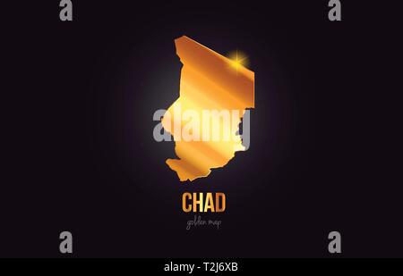 Tschad Land grenze Karte in Gold Metall Farbe Design Geeignet für ein Logo Icon Design Stock Vektor