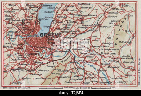 Umgebung von Genf Genf Genf. Vintage Karte planen. Schweiz alte 1948 Stockfoto